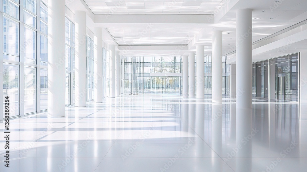 Poster minimalist white architectural space with open layout and light