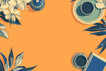 Flat Lay Composition with Coffee, Flowers and Decorative Elements