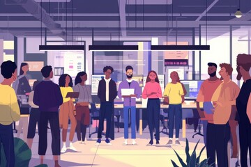 Diverse Team Collaboration in a Modern Office Environment