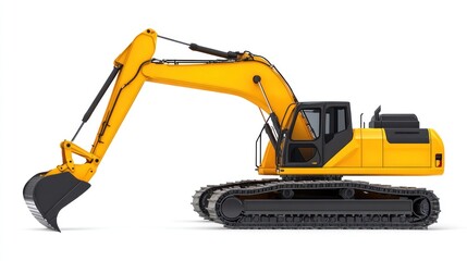 Fototapeta premium Powerful Yellow Excavator on White Background
