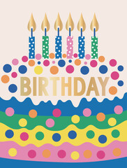 Polka Dot Birthday Cake With Colorful Candles And BIRTHDAY Text