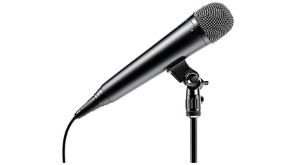 Black Microphone on Stand Isolated on White Background