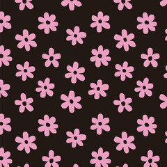 Fototapeta premium Seamless Pink Flower Pattern on Black Background