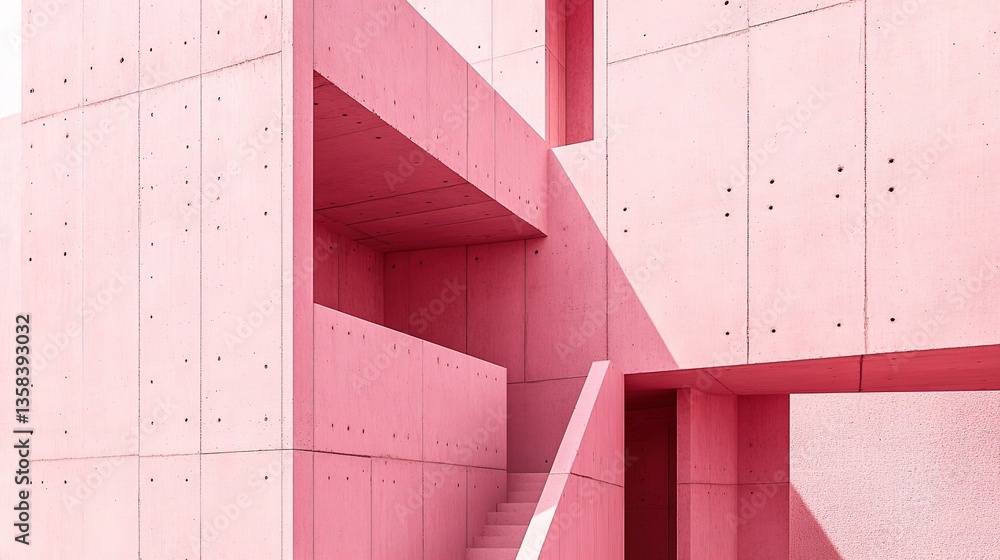 Poster surreal pink concrete structure with abstract architectural elements