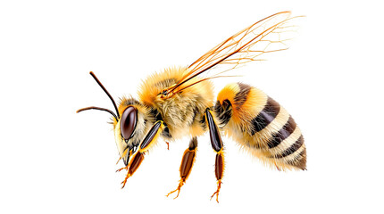 Honey Bee Isolated on White Background, Close-up