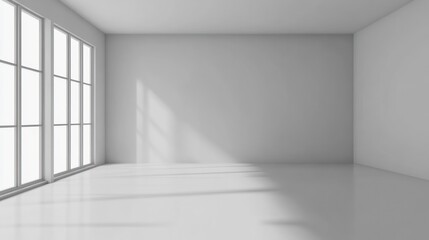 Fototapeta premium Empty White Room with Sunlight Streaming Through Large Window