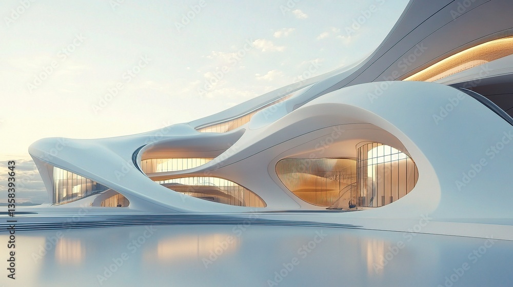 Poster abstract modern architecture design with sweeping lines and curves