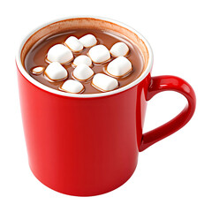 Red Mug of Hot Chocolate with Marshmallows Isolated on White Background