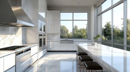 Fototapeta premium Modern Luxury Kitchen with Marble and Stainless Steel