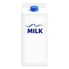 White Milk Carton with Blue Cap Isolated on White Background