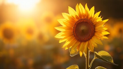 Obraz premium Closeup of a Vibrant Yellow Sunflower in a Field at Sunset