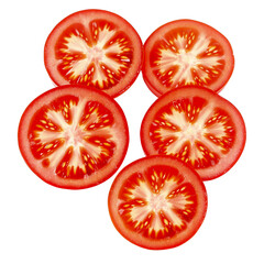 Sliced Red Tomatoes Isolated on White Background, Top View