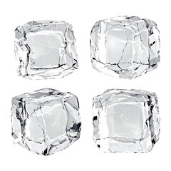 Four Crystal Ice Cubes Isolated on White Background


