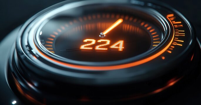 Close-up of a glowing digital speedometer display.