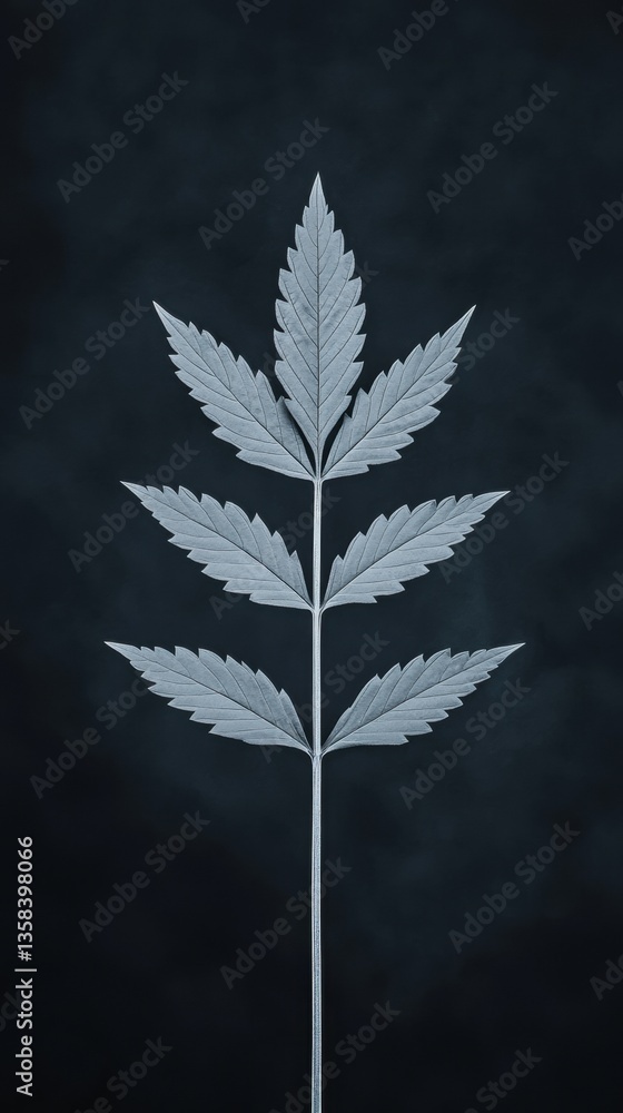 Poster a detailed illustration of a leaf structure against a dark background, showcasing intricate leaf pat