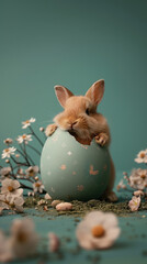 Little Easter bunny sitting in the easter egg