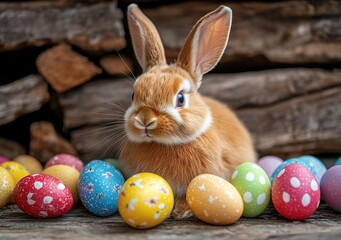 Easter Celebration Post Bunny with Decorated Eggs Happy Easter Greetings Card