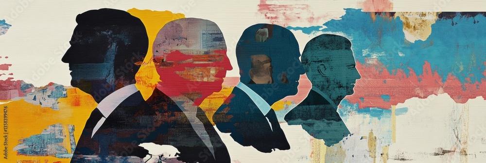 Aufkleber modern artistic collage of world leaders with abstract patterns reflecting political themes and deep