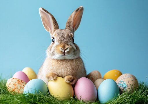 Happy Easter Post With bunny and colorful eggs celebration Easter day Easter Greeting post