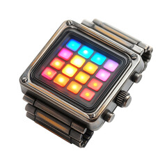 Retro Digital Wristwatch with Square Metal Case and Glowing Display Isolated on Transparent Background