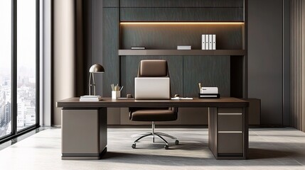 Modern Office Workspace with Desk and Portable Laptop Setup