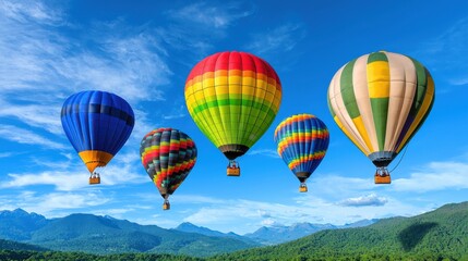 Fototapeta premium A Breathtaking View of a Vibrant Hot Air Balloon Festival with Colorful Balloons Ascending Against a Clear Blue Sky