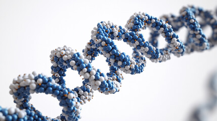 Close-up of blue, white, gold, and silver exosome particles inside transparent spheres, symbolizing biotechnology, scientific visualization in cosmetology and trichology, with blurred light tones high