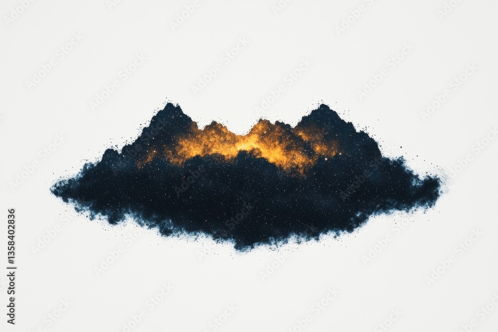 Poster a stylized representation of clouds with a golden glow, creating a dramatic and imaginative visual e