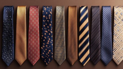 A collection of luxury ties displayed on a refined minimalist backdrop.