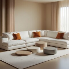 Home interior design of cream living room with minimalist style, home interior mockup