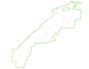 島根県　地図　白　斑点　イラスト