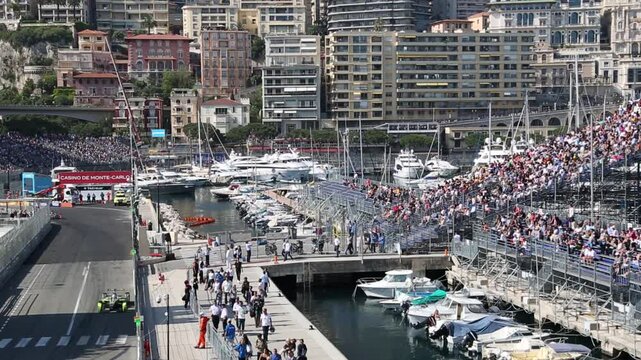 Monte-Carlo, Monaco - May 13, 2019: Old Racing Cars of Grand Prix Historique of Monaco 2019 in Front of the Monte-Carlo Casino.