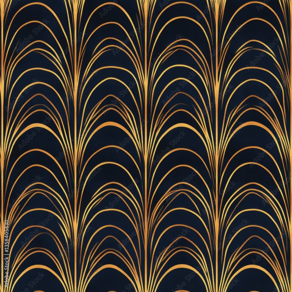 Leinwandbilder Elegantly designed seamless Art Deco pattern featuring golden lines on a rich navy background embodying timeless geometric style Generative AI