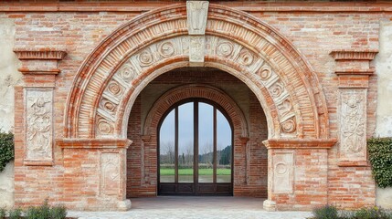 Ornate Brick Archway with Intricate Detailing and a Tranquil View