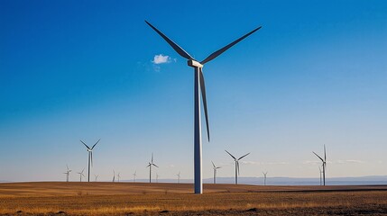 Wind Farm on Formerly Barren Land Under Clear Blue Sky