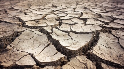 Dried Riverbed with Cracked Earth in Sunlit Outdoor Landscape