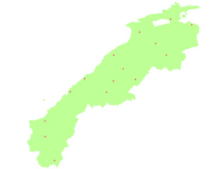 Obraz premium 島根県 地図 黄緑 斑点 イラスト
