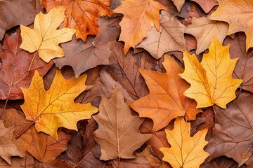 Vibrant Tapestry of Fallen Maple Leaves in Fiery Shades of Orange Crimson Brown and Gold Creating Rich Autumn Scene