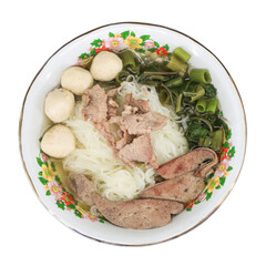 Culinary delight noodle soup with meat and greens in a cozy setting