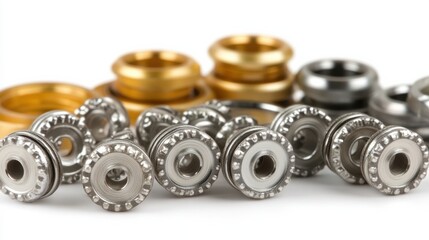 Obraz premium Metallic Components with Silver and Gold Finishes on White Background