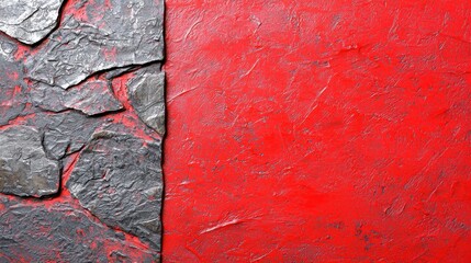 Dramatic red and black gradient backdrop featu textured red surface and dark irregularly shaped stones in design element