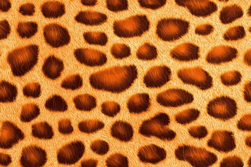 Seamless pattern of classic leopard spots in warm orange and brown hues with textured fur-like effect for design