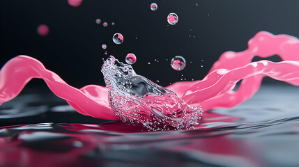 Abstract art showcasing water splashes. Use this design for cosmetic advertising. Ideal for beauty product promotions for a vibrant aesthetic.