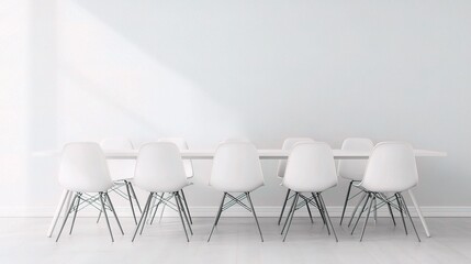 Modern Minimalist White Meeting Room Interior with Empty Chairs