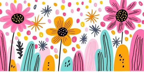 Vibrant Versatile Scalable Illustration of Stylized Flowers and Abstract Foliage for Modern ing Solutions