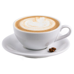 Cappuccino Coffee in White Cup with Coffee Beans