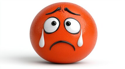 Cartoon Orange with a Sad Face and Large Teardrops Depicts Emotion, Sorrow, and Expressive Art in Humorous Illustration Style