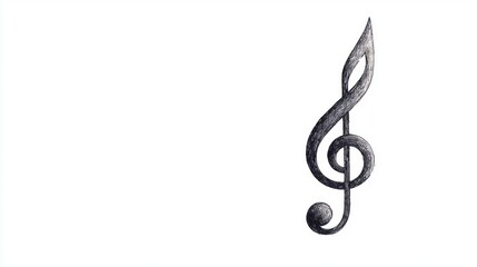 A minimalist image featuring a treble clef symbol, representing music and creativity on a blank background.