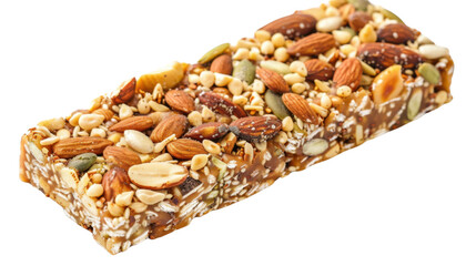 Obraz premium Protein bar with nuts and seeds isolated on transparent background