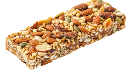 Protein bar with nuts and seeds isolated on transparent background